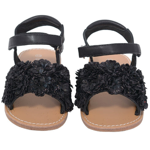 L'Amour Black Sparkle Flower Strap Summer Sandal Little Girl 11-2 - SophiasStyle.com